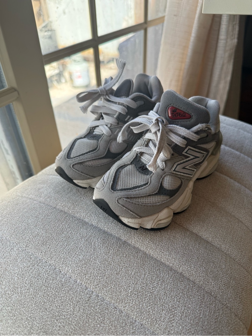 New Balance Kids Gray and White Mesh Athletic Sneakers